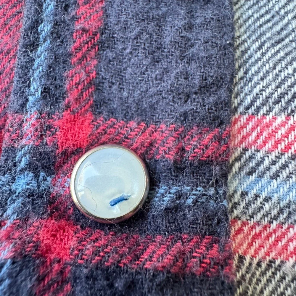 Roper Kids boys Navy Red Plaid Pearl Snap Western Flannel Shirt Size M 8-10